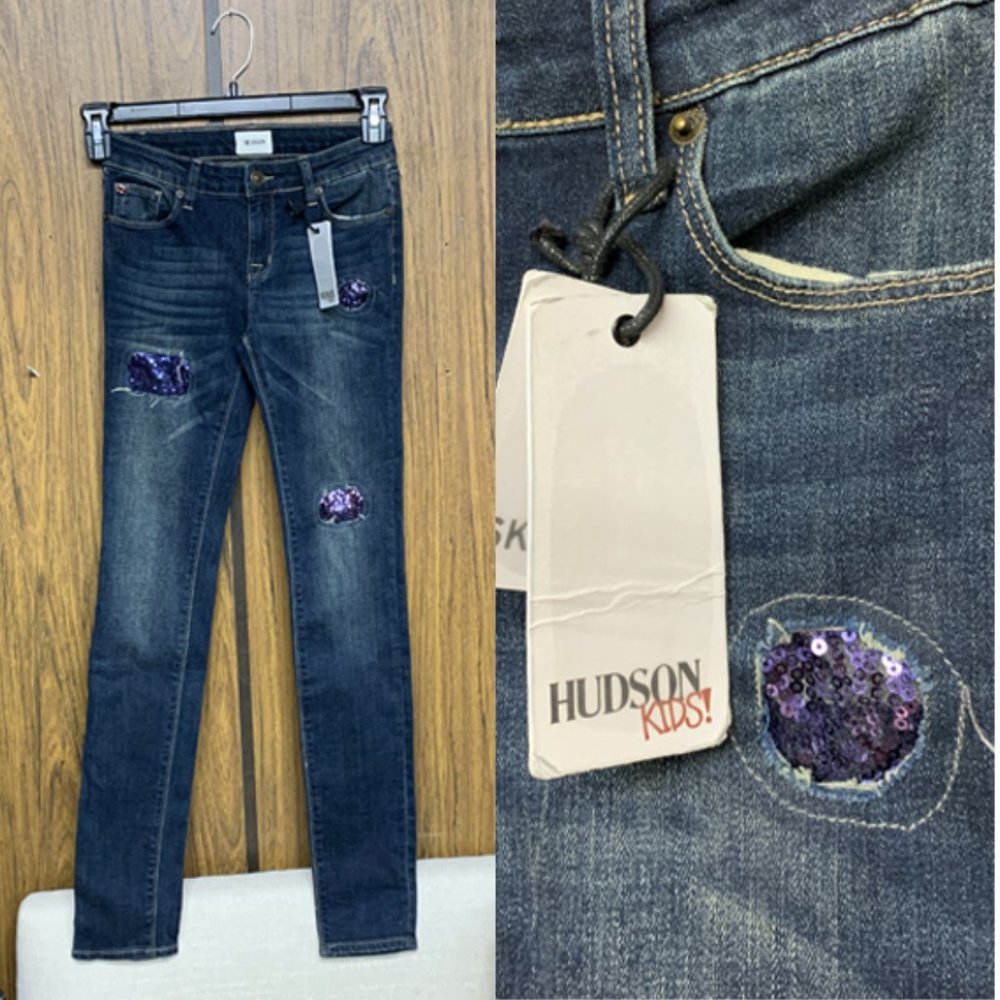NEW Hudson Girls Purple Sequin Patch Skinny Jeans Kids